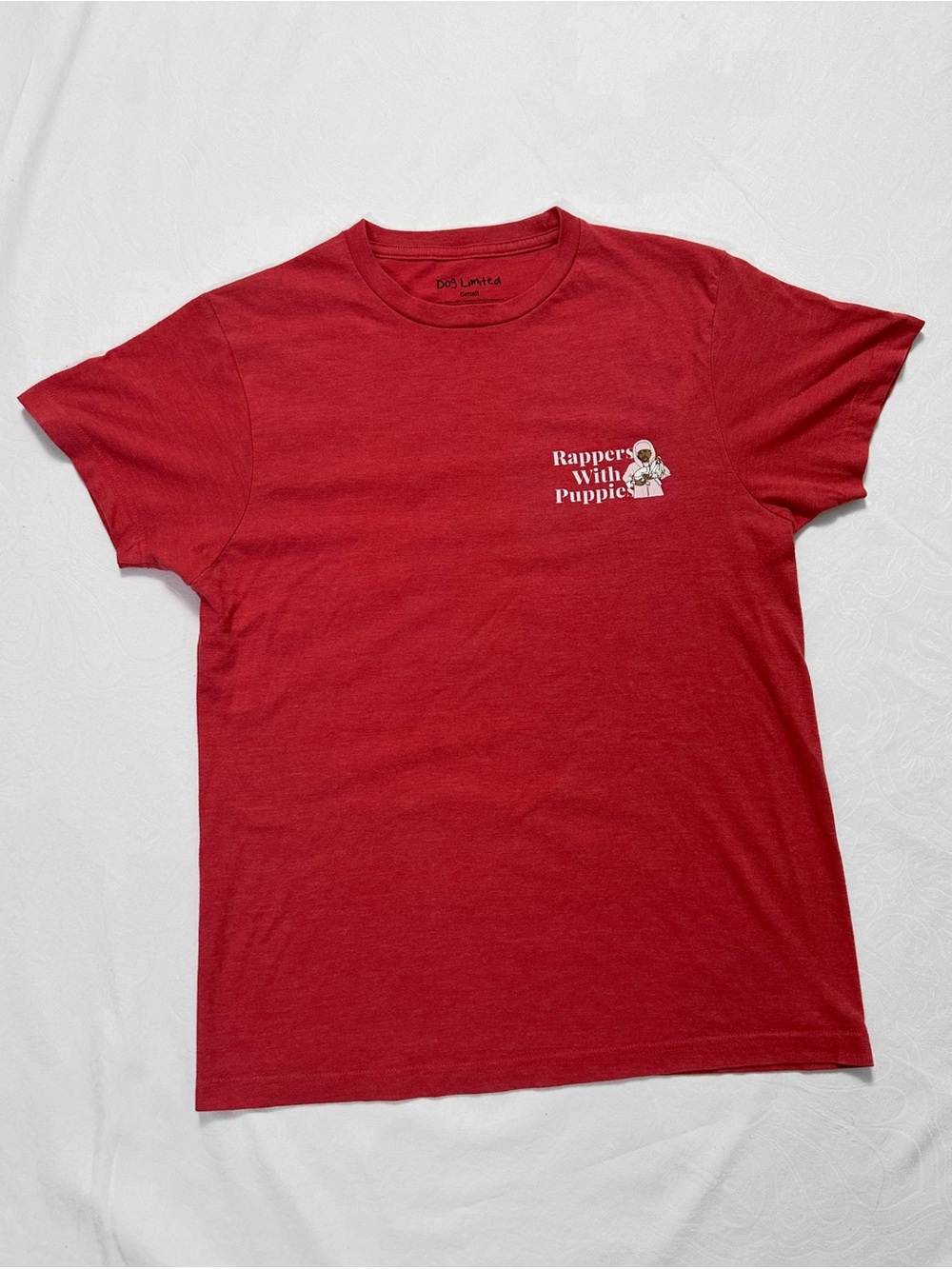 Dogs Limited Rappers With Puppies Red Graphic Crewneck T-Shirt